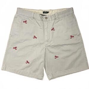 100% Cotton J.Crew Khaki Embroidered Lobster Chino Shorts Size 36